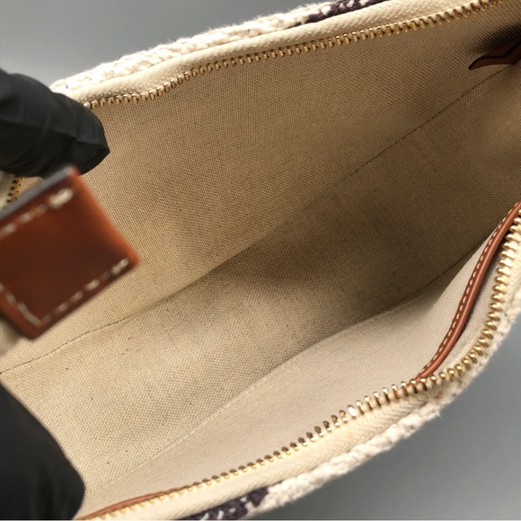 Celine Textile Small Ava Logo Canvas Shoulder Bag Leather Trim - Picture 10 of 13